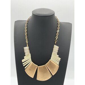 NY Vintage Gold-Tone Statement Necklace Geometric Cream Bib Pendant